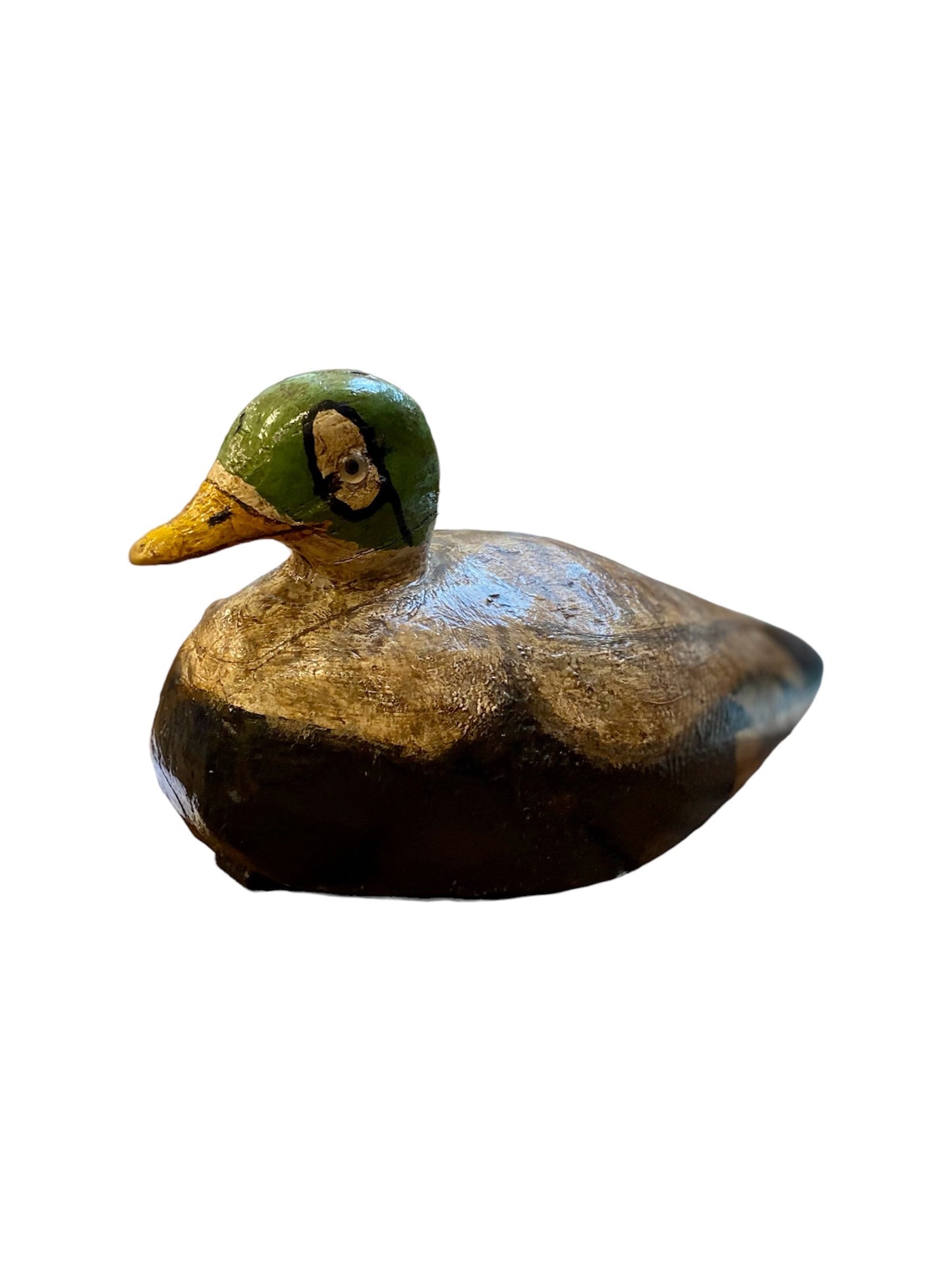 Vintage Handcarved Collectable Wooden Duck - Green