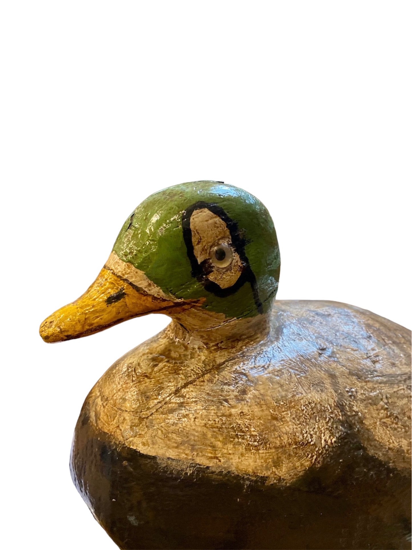 Vintage Handcarved Collectable Wooden Duck - Green