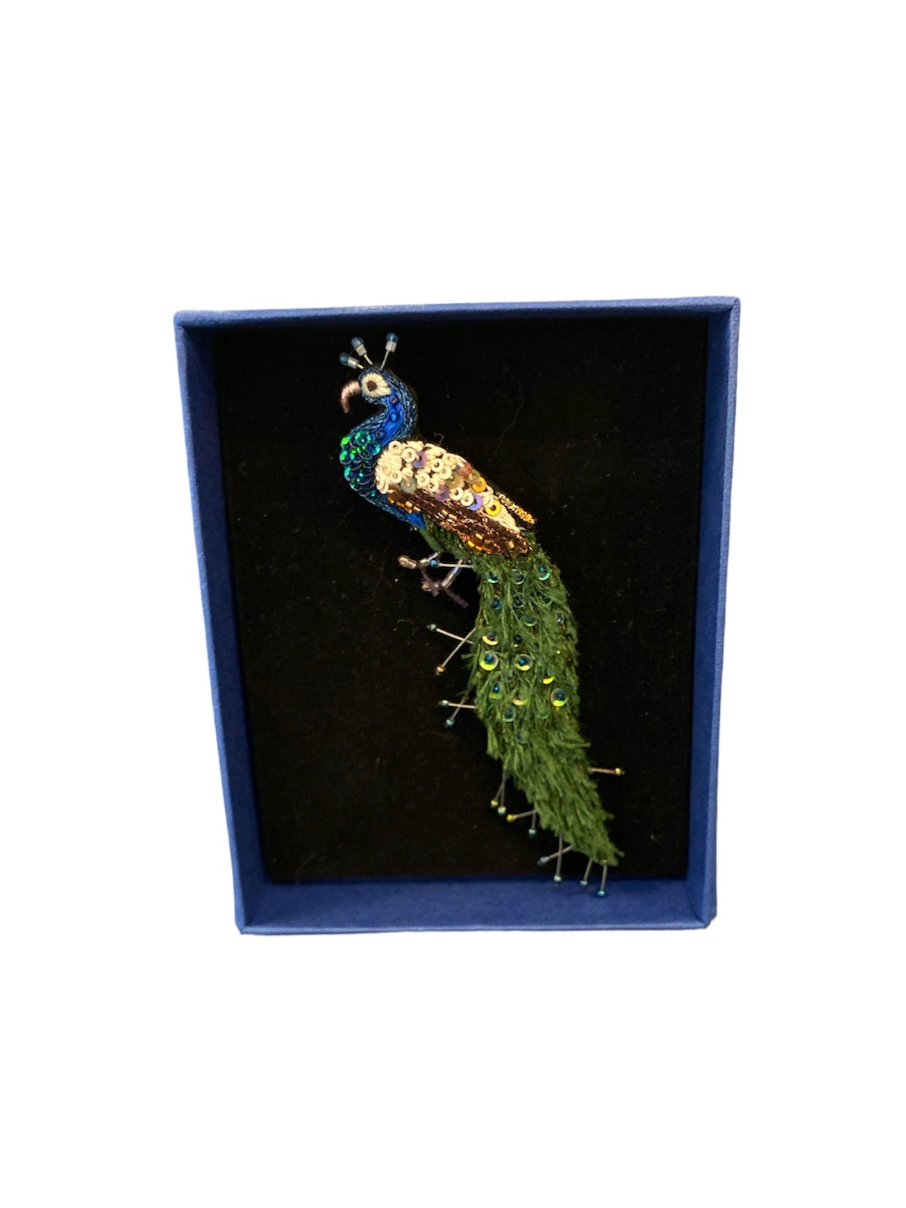 Hand-Beaded Peacock Brooch Pin