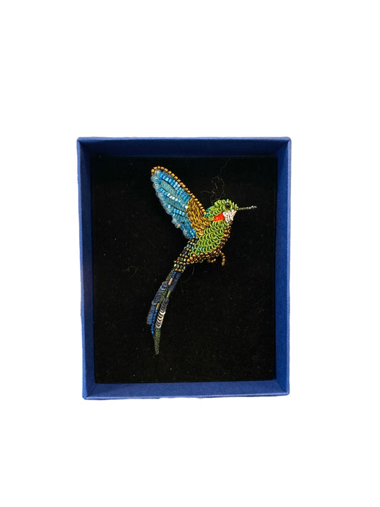 Hand-Beaded Hummingbird Brooch Pin