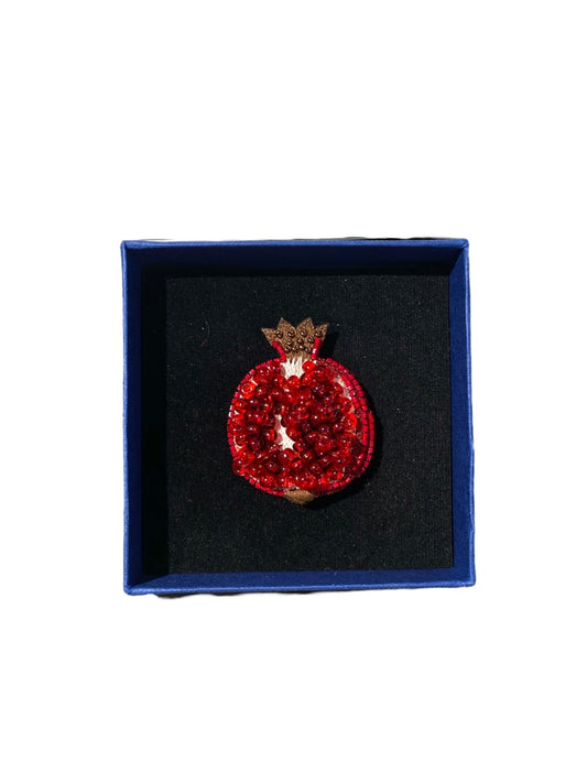 Hand-Beaded Pomegranate Brooch Pin