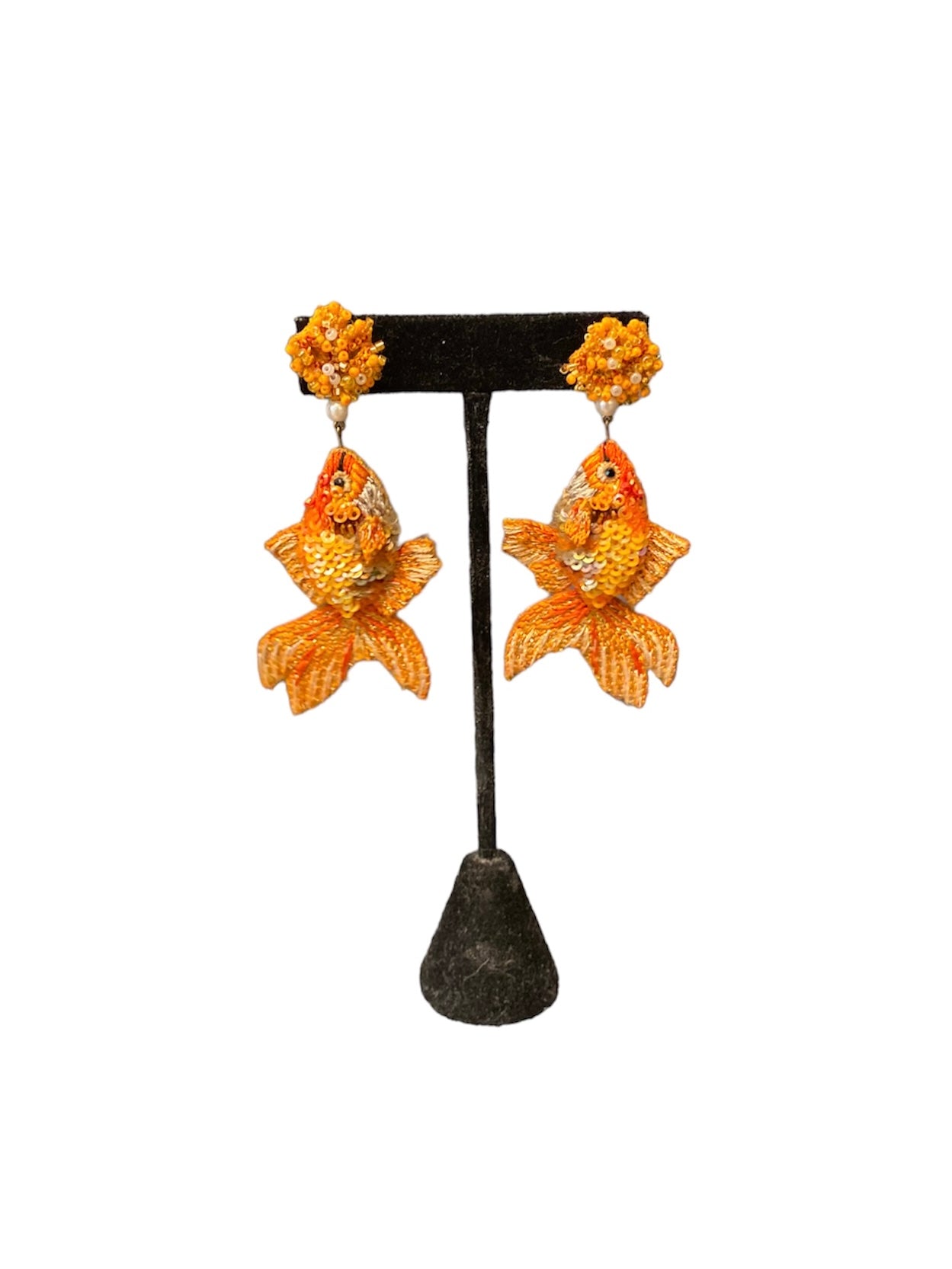 Hand-Beaded Goldfish Earrings